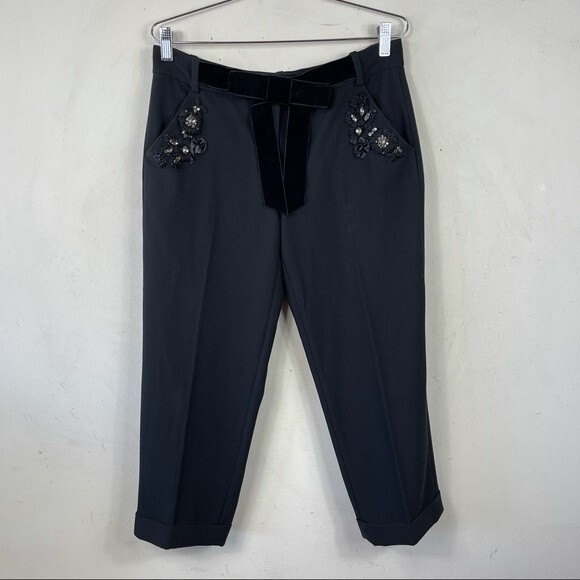 Robert Rodriguez Black Crop Ankle Dress Pants Embellished Embroidered Velvet 6 - Picture 6 of 14